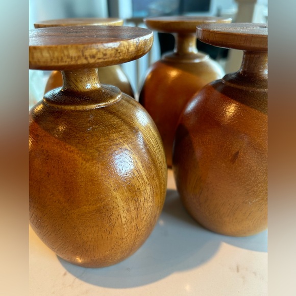 MCM Wood Pedestal Cups/Goblets Set 4 - Picture 5 of 8